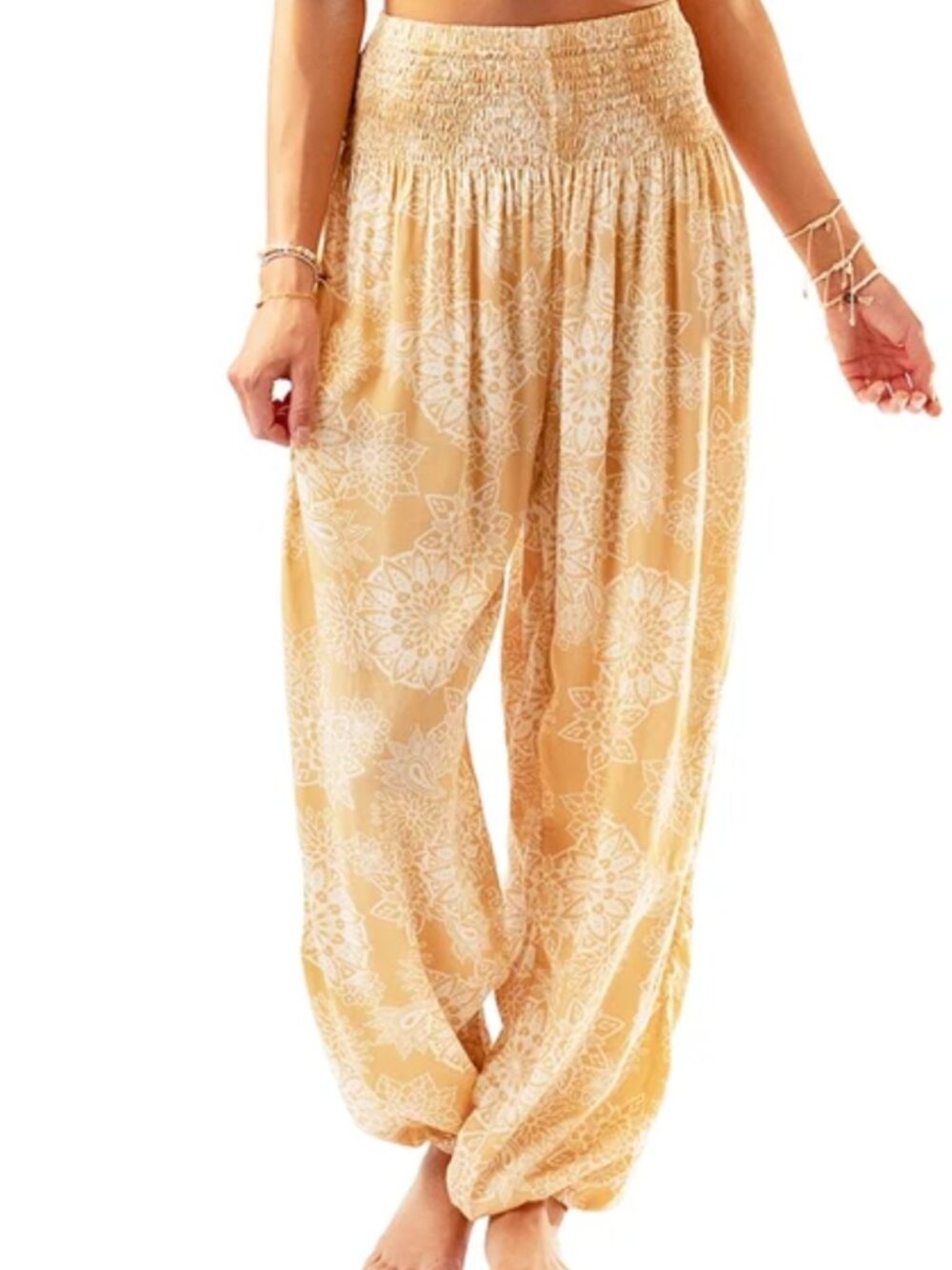 Lotus and Luna Harem Pants Size XS Orange Mandala Floral Print Bohemian Pull On